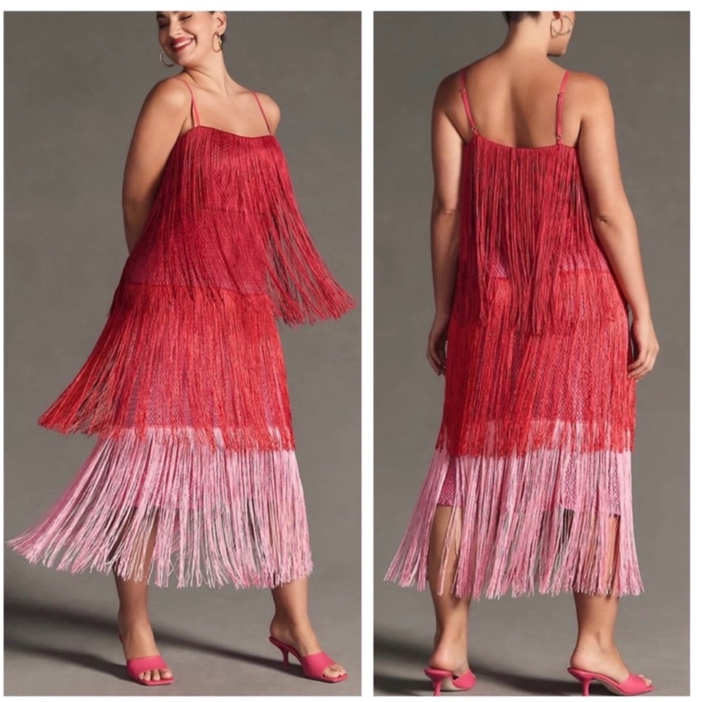 Anthropologie Let Me Be Tiered Pink Ombré
Fringe Dress Medium NWT - Picture 1 of 10